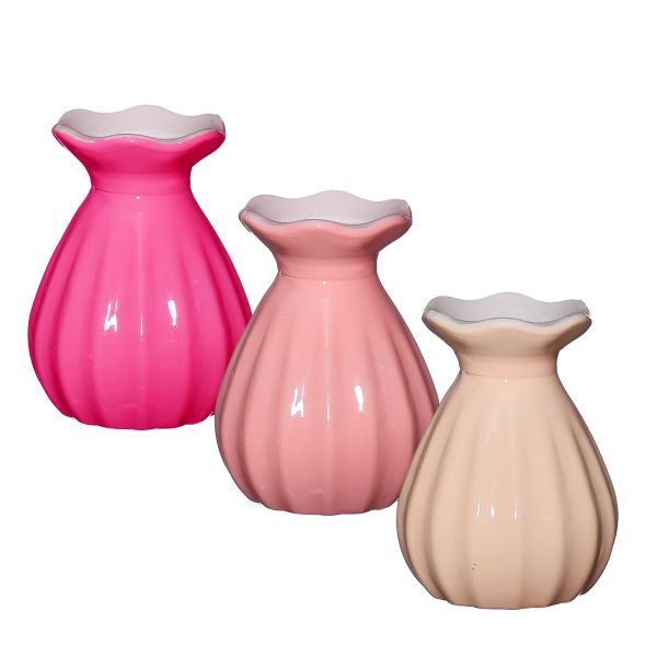 Vase Fleur pink 3fach sortiert<br>H9 cm D 7 cm<br>12 Stück<