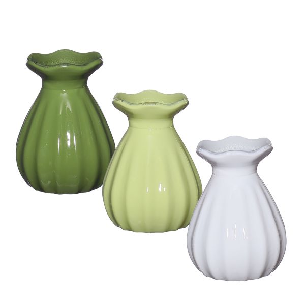 Vase Fleur grün 3fach sortiert<br>H9 cm D 7 cm<br>12 St&uum