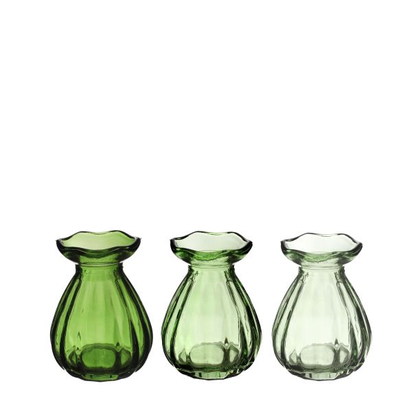 Vase Fleur klar farbig<br>Ø7 h.9 cm green<br>3fach sortiert<br>