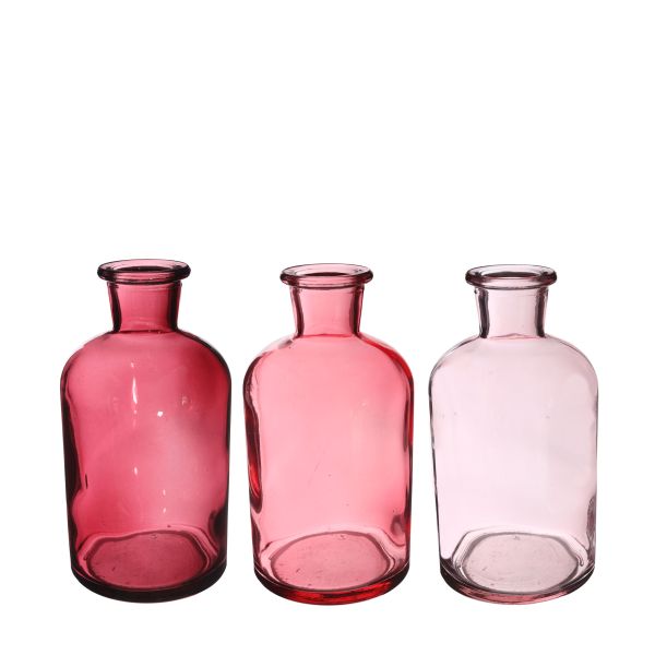 Vase Riga klar farbig<br>Ø7 h.12 cm pink<br>3fach sortiert<br>