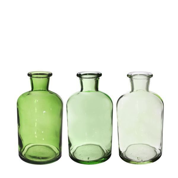 Vase Riga klar farbig<br>Ø7 h.12 cm green<br>3fach sortiert<br>