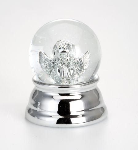 Schneekugel Engel<br>klein versilbert<br>